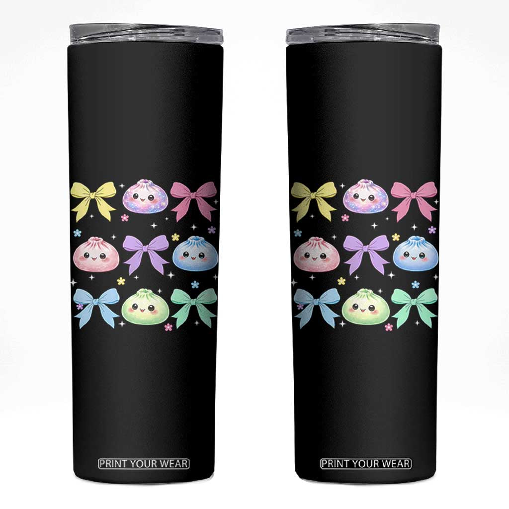 Kawaii Dumpling and Bows Aesthetic Graphic Skinny Tumbler Cute Pastel Bao Dim Sum Coquette Aesthetic