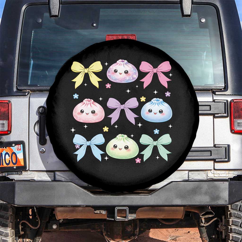 Kawaii Dumpling and Bows Aesthetic Graphic Spare Tire Cover Cute Pastel Bao Dim Sum Coquette Aesthetic