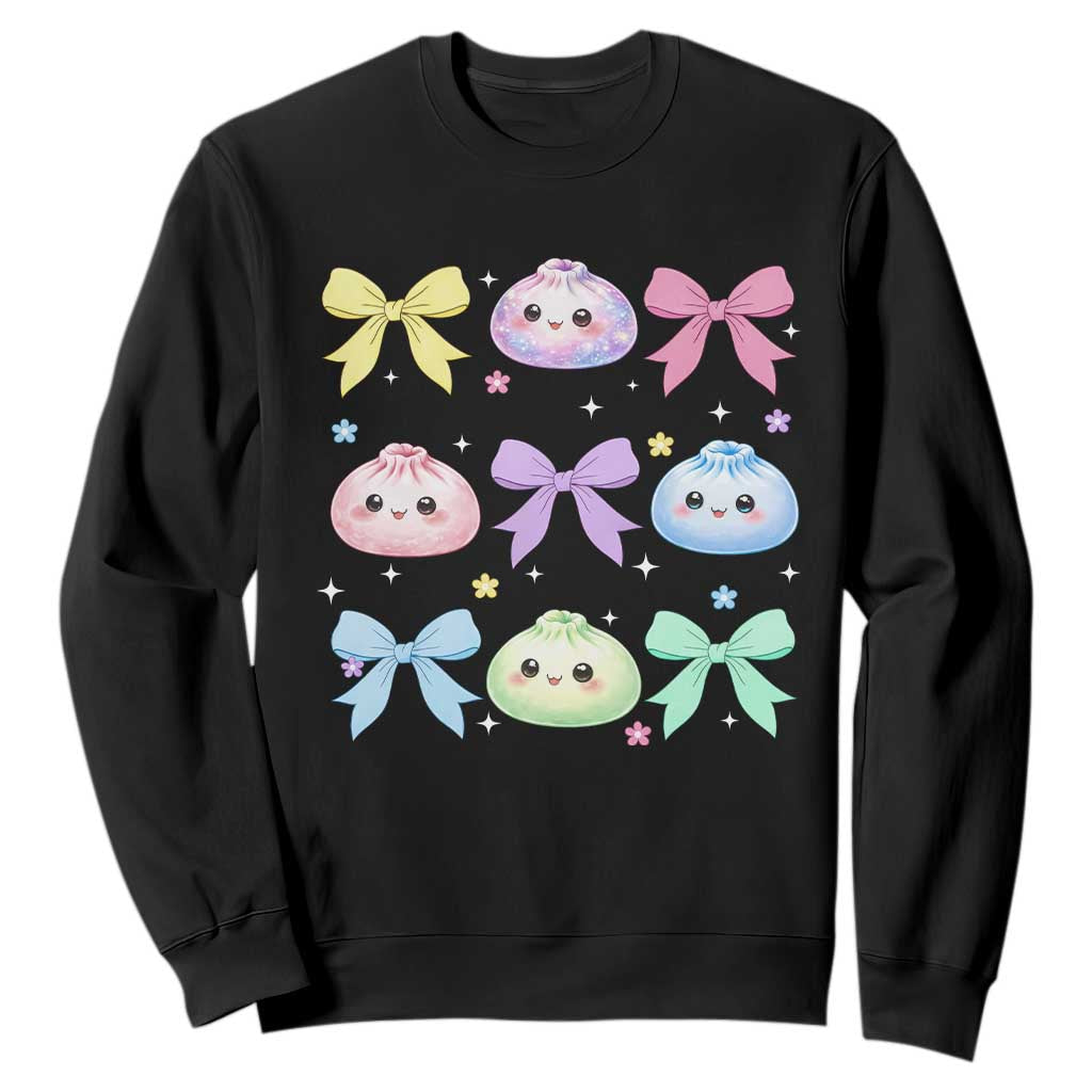 Kawaii Dumpling and Bows Aesthetic Graphic Sweatshirt Cute Pastel Bao Dim Sum Coquette Aesthetic