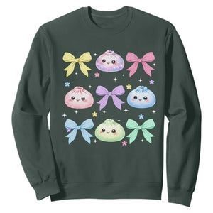 Kawaii Dumpling and Bows Aesthetic Graphic Sweatshirt Cute Pastel Bao Dim Sum Coquette Aesthetic