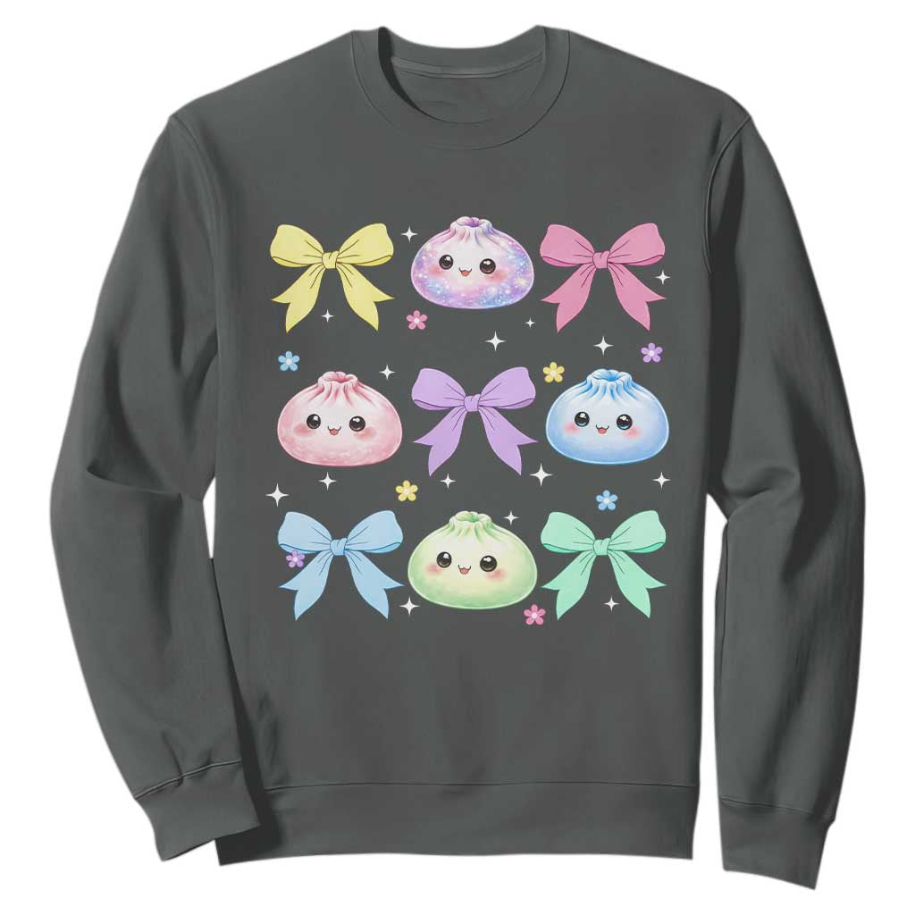 Kawaii Dumpling and Bows Aesthetic Graphic Sweatshirt Cute Pastel Bao Dim Sum Coquette Aesthetic