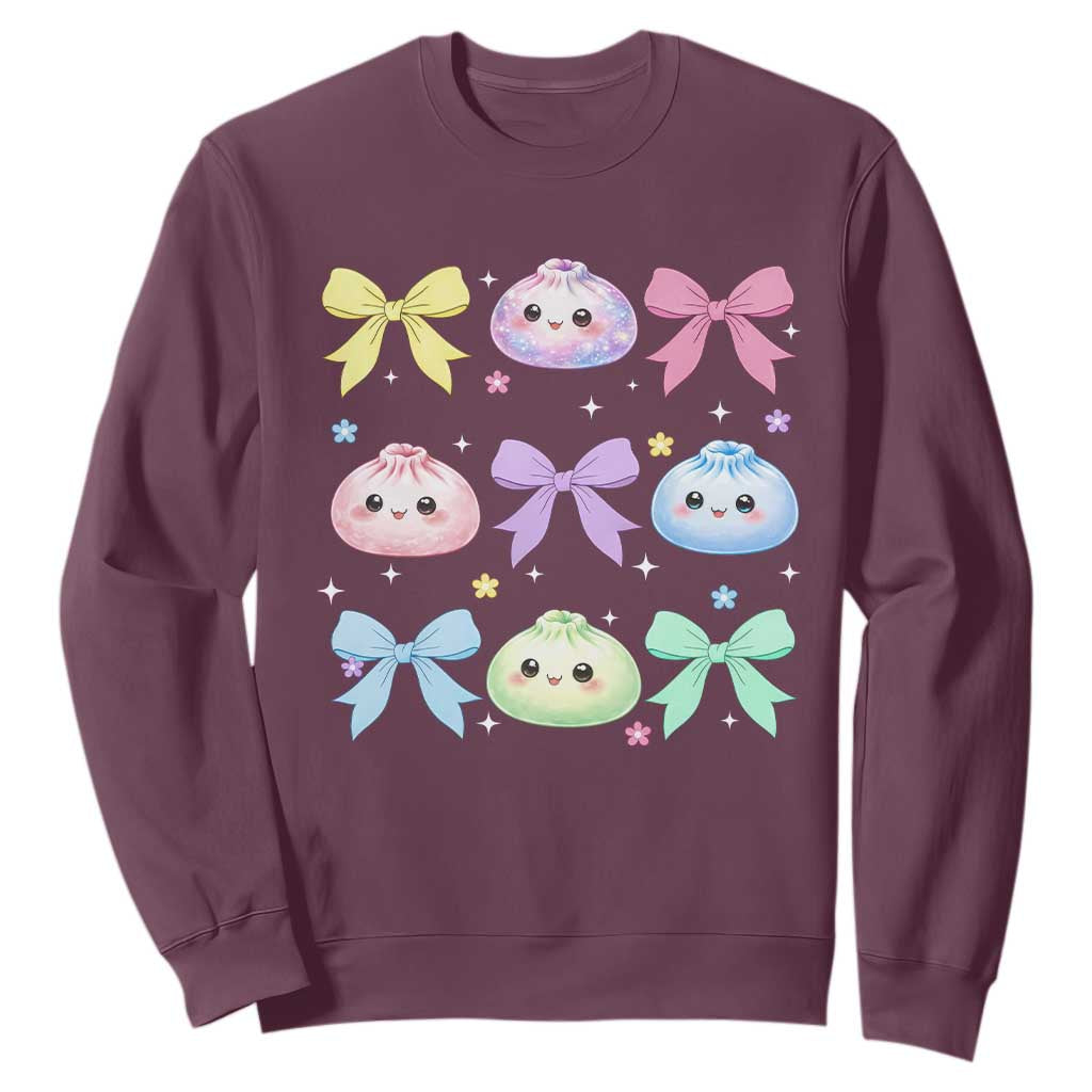 Kawaii Dumpling and Bows Aesthetic Graphic Sweatshirt Cute Pastel Bao Dim Sum Coquette Aesthetic