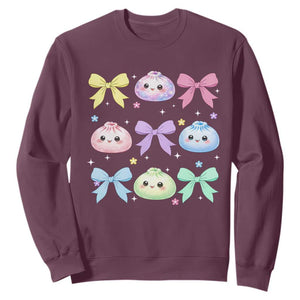 Kawaii Dumpling and Bows Aesthetic Graphic Sweatshirt Cute Pastel Bao Dim Sum Coquette Aesthetic