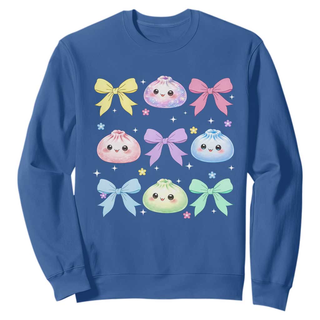 Kawaii Dumpling and Bows Aesthetic Graphic Sweatshirt Cute Pastel Bao Dim Sum Coquette Aesthetic