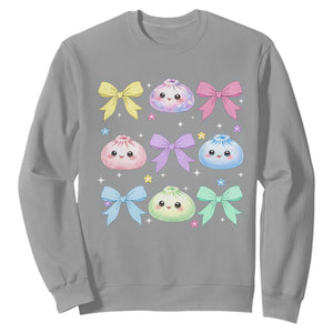 Kawaii Dumpling and Bows Aesthetic Graphic Sweatshirt Cute Pastel Bao Dim Sum Coquette Aesthetic