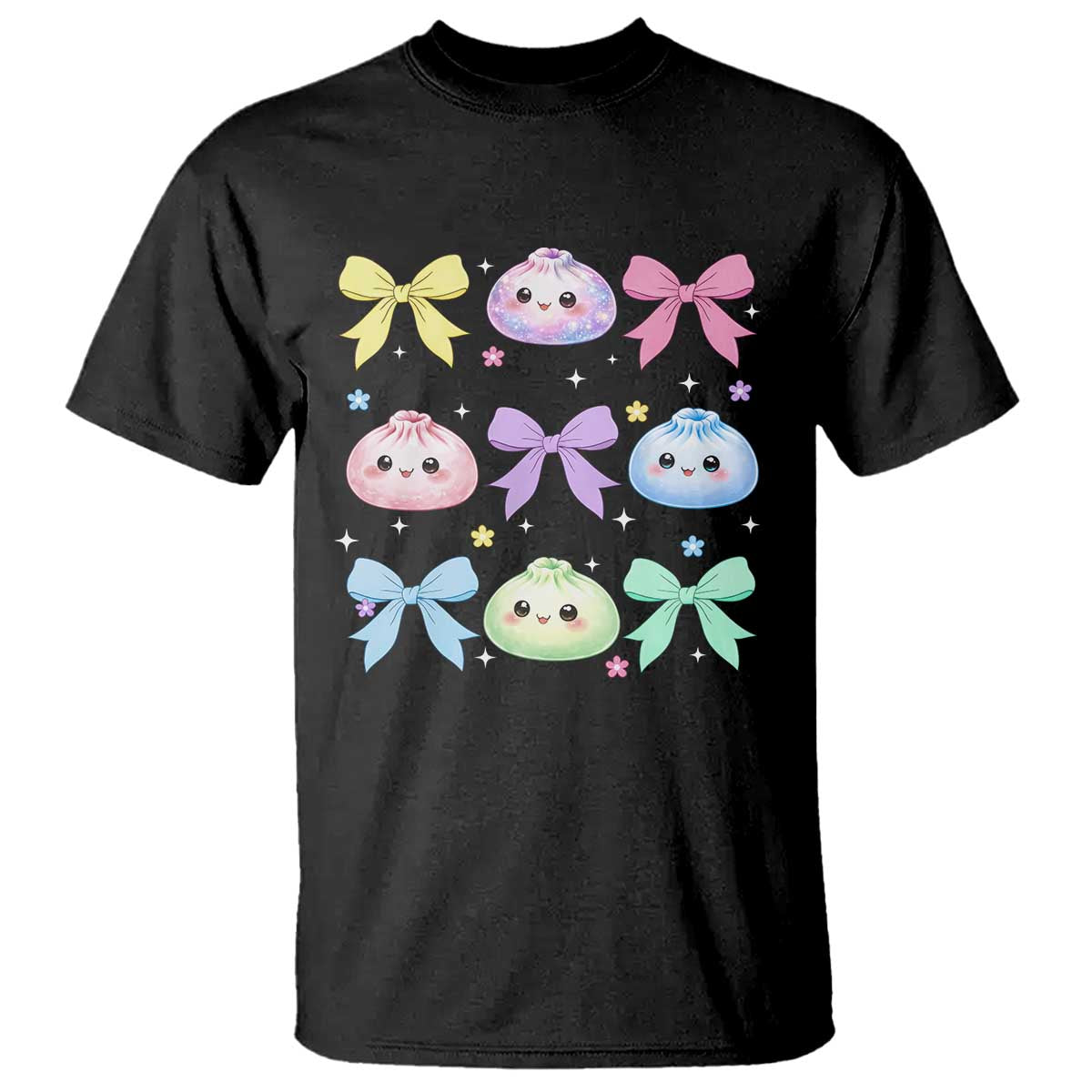 Kawaii Dumpling and Bows Aesthetic Graphic T Shirt Cute Pastel Bao Dim Sum Coquette Aesthetic