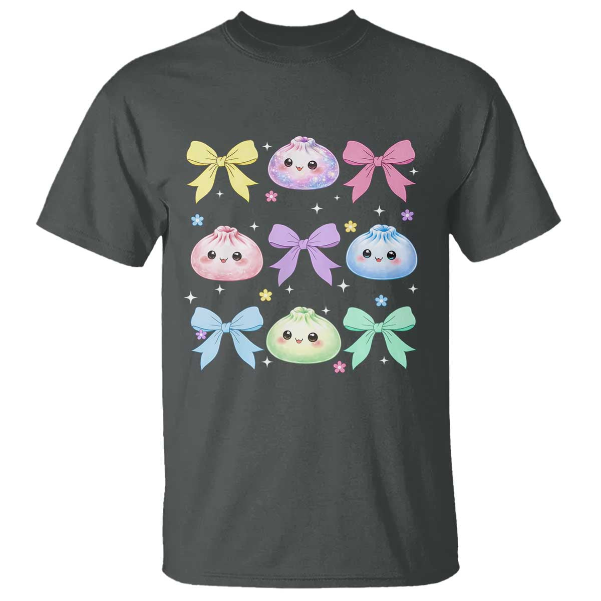 Kawaii Dumpling and Bows Aesthetic Graphic T Shirt Cute Pastel Bao Dim Sum Coquette Aesthetic