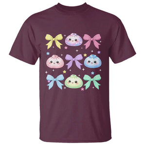 Kawaii Dumpling and Bows Aesthetic Graphic T Shirt Cute Pastel Bao Dim Sum Coquette Aesthetic