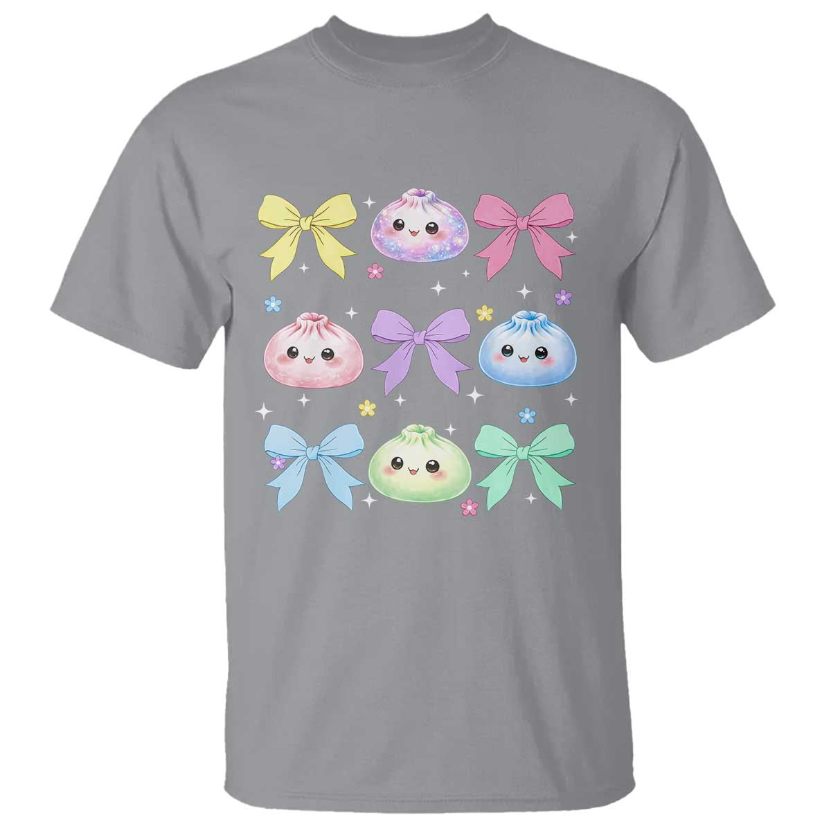 Kawaii Dumpling and Bows Aesthetic Graphic T Shirt Cute Pastel Bao Dim Sum Coquette Aesthetic