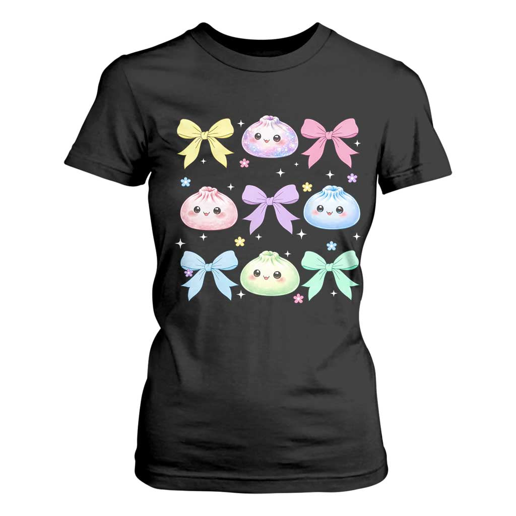 Kawaii Dumpling and Bows Aesthetic Graphic T Shirt For Women Cute Pastel Bao Dim Sum Coquette Aesthetic TS02 Black Print Your Wear