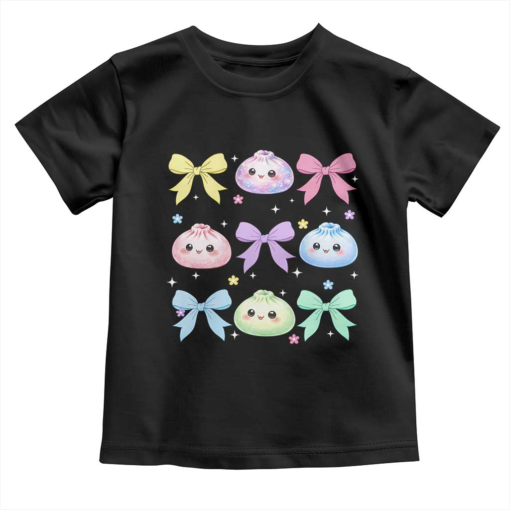 Kawaii Dumpling and Bows Aesthetic Graphic Toddler T Shirt Cute Pastel Bao Dim Sum Coquette Aesthetic