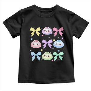 Kawaii Dumpling and Bows Aesthetic Graphic Toddler T Shirt Cute Pastel Bao Dim Sum Coquette Aesthetic