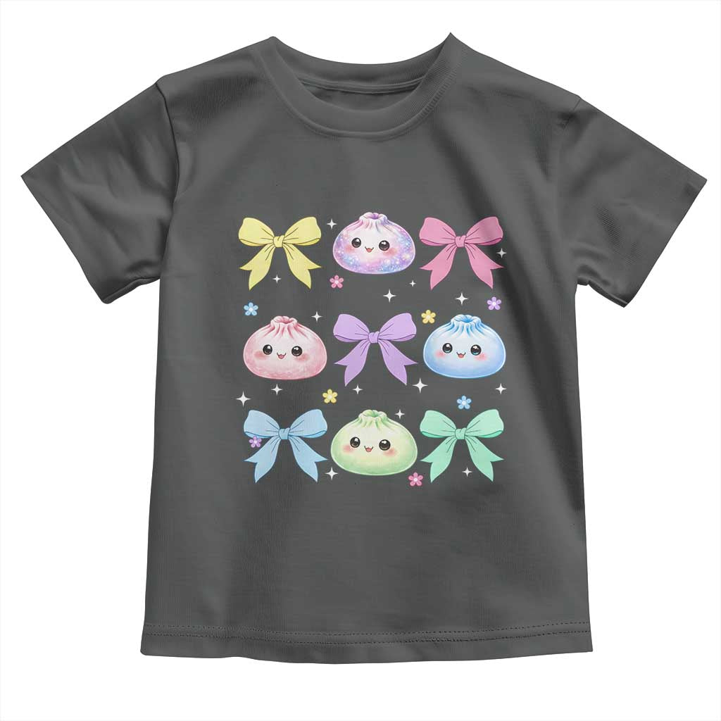 Kawaii Dumpling and Bows Aesthetic Graphic Toddler T Shirt Cute Pastel Bao Dim Sum Coquette Aesthetic