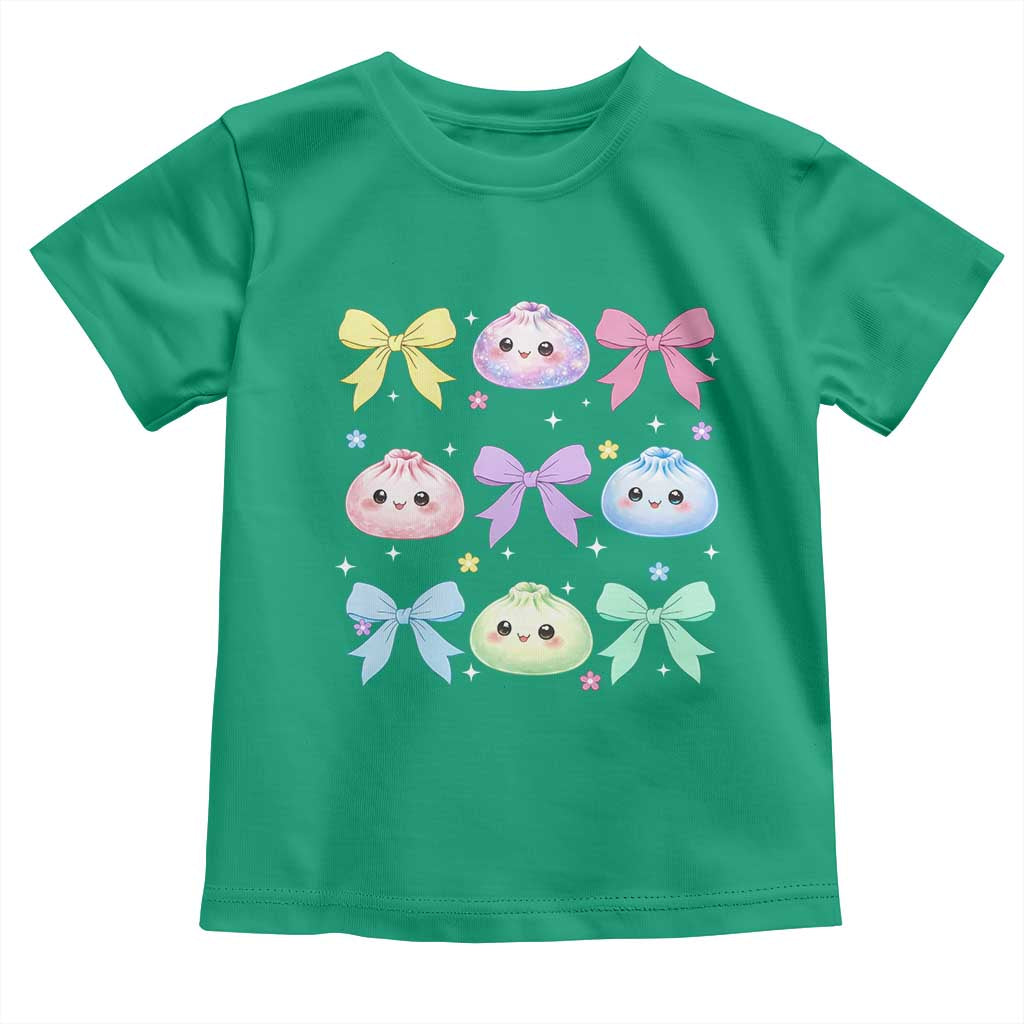 Kawaii Dumpling and Bows Aesthetic Graphic Toddler T Shirt Cute Pastel Bao Dim Sum Coquette Aesthetic