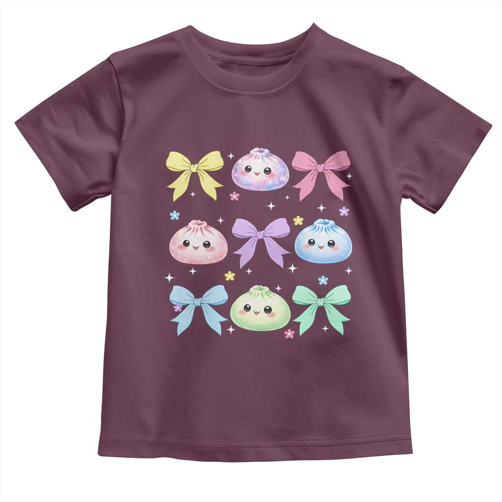 Kawaii Dumpling and Bows Aesthetic Graphic Toddler T Shirt Cute Pastel Bao Dim Sum Coquette Aesthetic