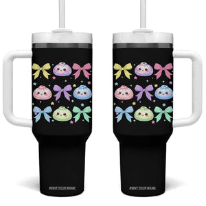 Kawaii Dumpling and Bows Aesthetic Graphic Tumbler With Handle Cute Pastel Bao Dim Sum Coquette Aesthetic