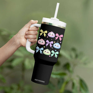 Kawaii Dumpling and Bows Aesthetic Graphic Tumbler With Handle Cute Pastel Bao Dim Sum Coquette Aesthetic