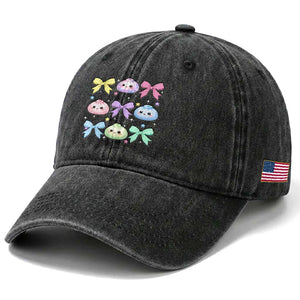 Kawaii Dumpling and Bows Aesthetic Graphic Washed Cotton Baseball Cap Cute Pastel Bao Dim Sum Coquette Aesthetic