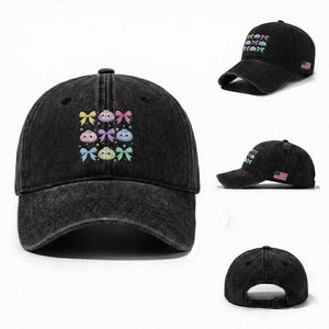 Kawaii Dumpling and Bows Aesthetic Graphic Washed Cotton Baseball Cap Cute Pastel Bao Dim Sum Coquette Aesthetic