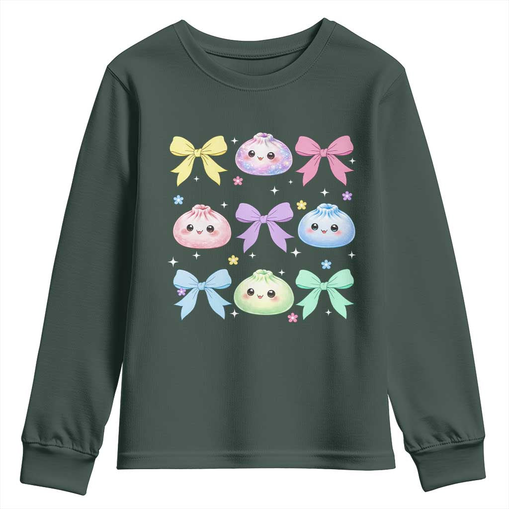 Kawaii Dumpling and Bows Aesthetic Graphic Youth Sweatshirt Cute Pastel Bao Dim Sum Coquette Aesthetic