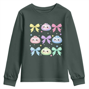 Kawaii Dumpling and Bows Aesthetic Graphic Youth Sweatshirt Cute Pastel Bao Dim Sum Coquette Aesthetic