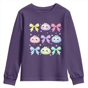 Kawaii Dumpling and Bows Aesthetic Graphic Youth Sweatshirt Cute Pastel Bao Dim Sum Coquette Aesthetic
