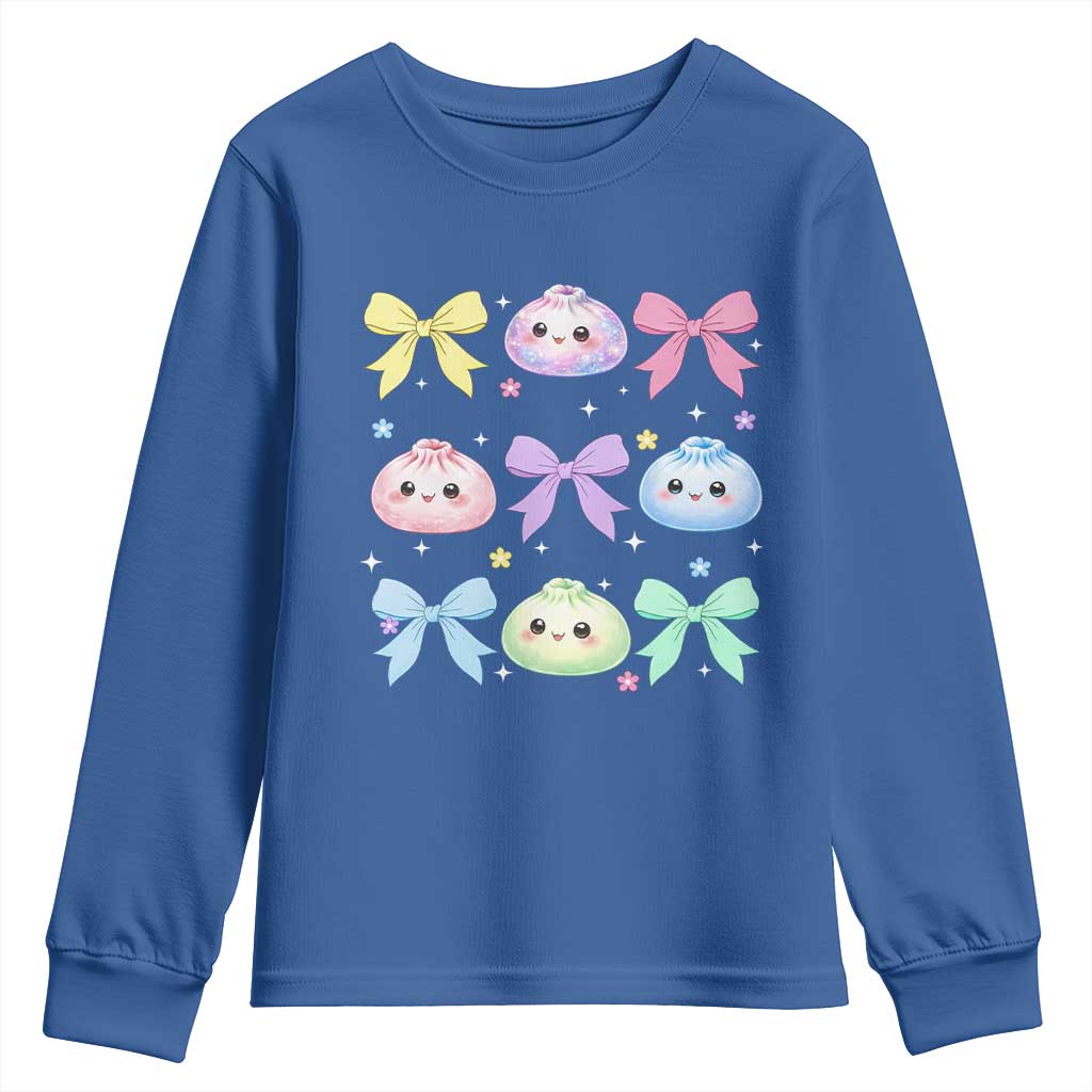 Kawaii Dumpling and Bows Aesthetic Graphic Youth Sweatshirt Cute Pastel Bao Dim Sum Coquette Aesthetic