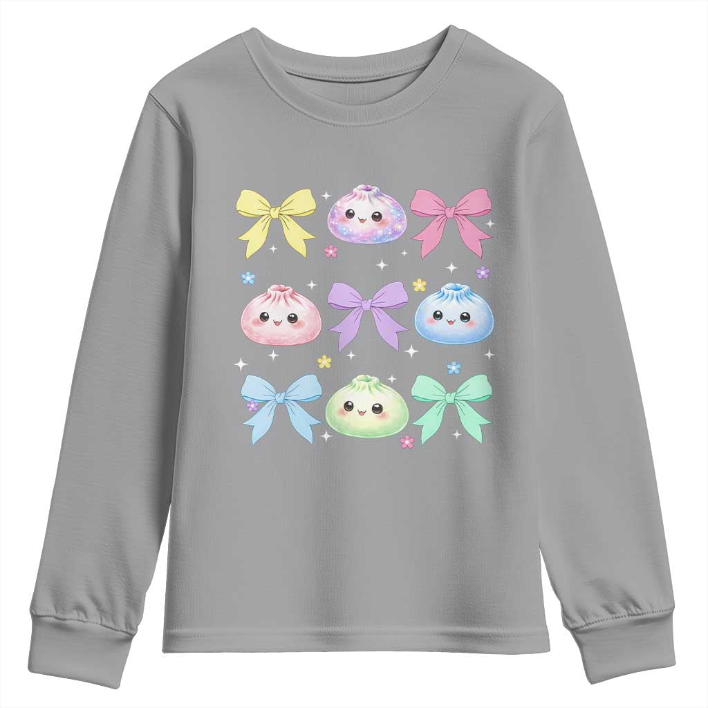 Kawaii Dumpling and Bows Aesthetic Graphic Youth Sweatshirt Cute Pastel Bao Dim Sum Coquette Aesthetic