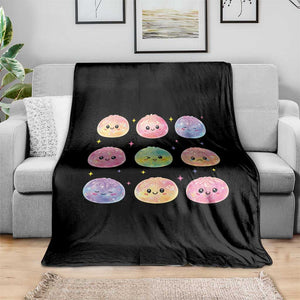Kawaii Glitter Dumpling Face Grid Graphic Throw Blanket Cute Pastel Bao Emoji Expressions