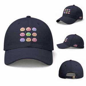 Kawaii Glitter Dumpling Face Grid Graphic Baseball Cap Cute Pastel Bao Emoji Expressions