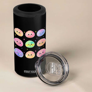 Kawaii Glitter Dumpling Face Grid Graphic 4 in 1 Can Cooler Tumbler Cute Pastel Bao Emoji Expressions