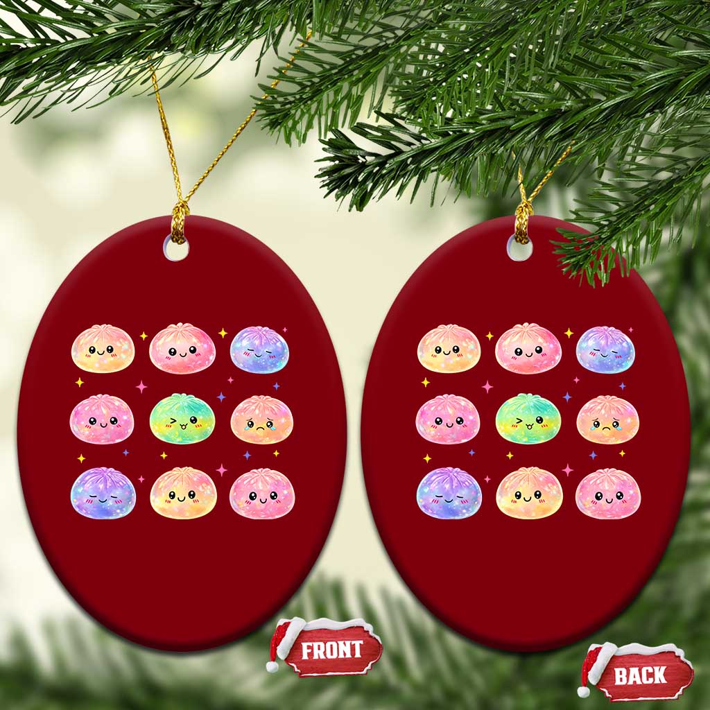 Kawaii Glitter Dumpling Face Grid Graphic Ceramic Ornament Cute Pastel Bao Emoji Expressions