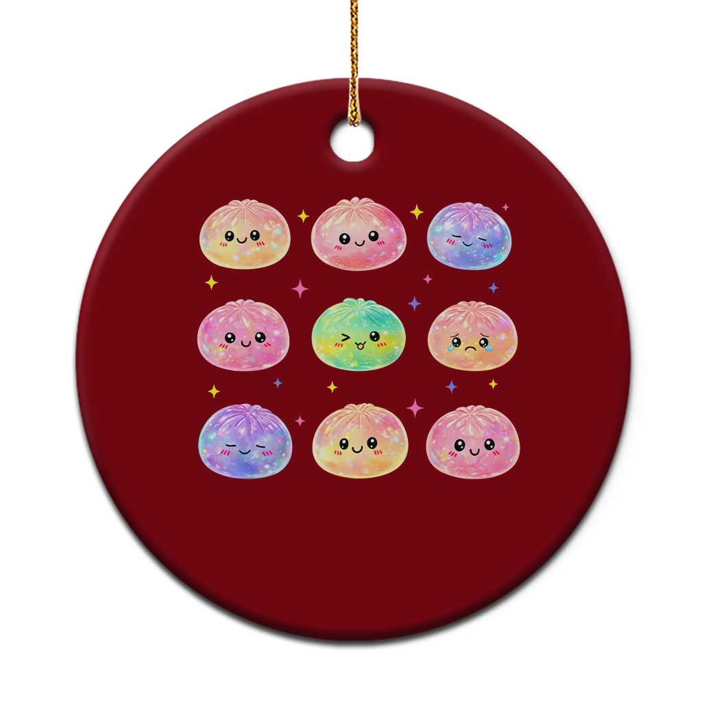 Kawaii Glitter Dumpling Face Grid Graphic Ceramic Ornament Cute Pastel Bao Emoji Expressions