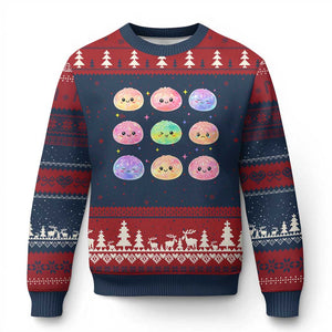 Kawaii Glitter Dumpling Face Grid Graphic Ugly Christmas Sweater Cute Pastel Bao Emoji Expressions