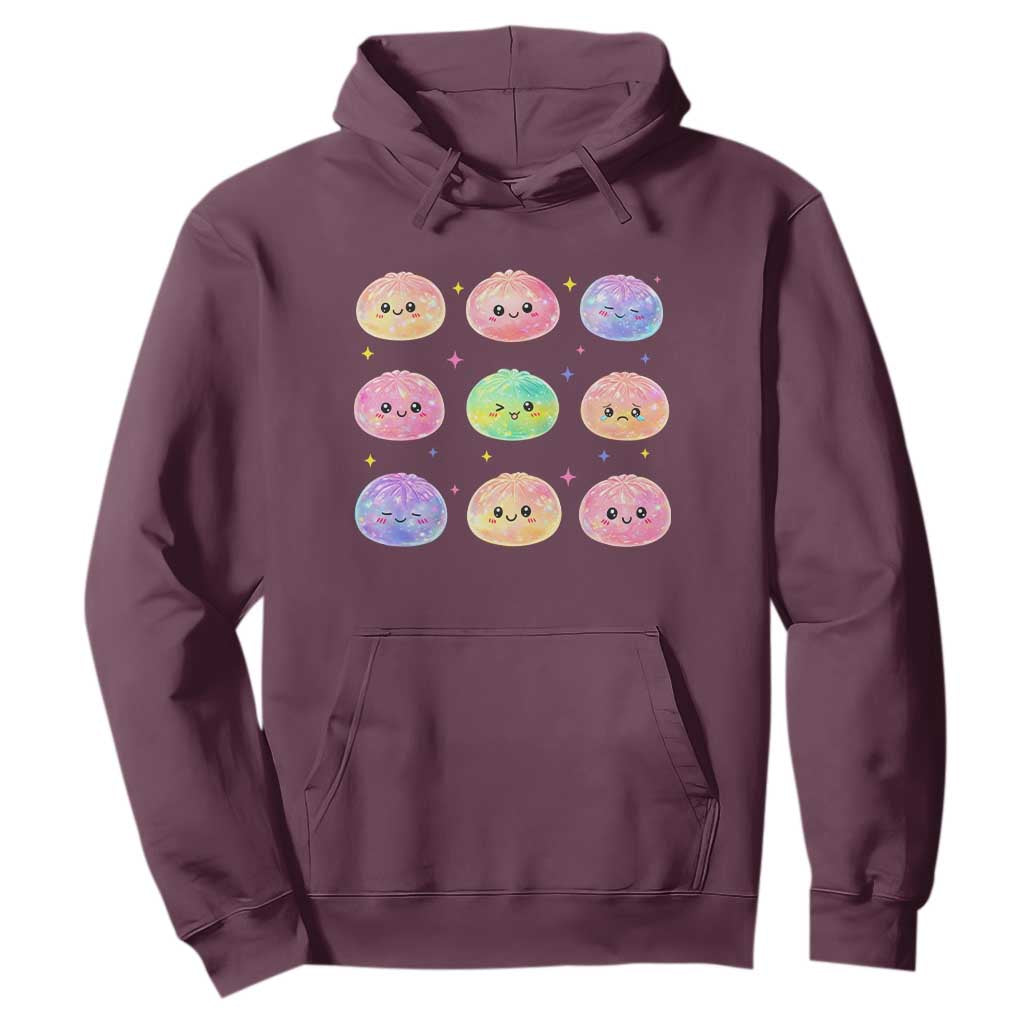 Kawaii Glitter Dumpling Face Grid Graphic Hoodie Cute Pastel Bao Emoji Expressions