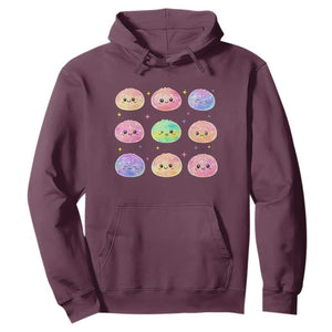 Kawaii Glitter Dumpling Face Grid Graphic Hoodie Cute Pastel Bao Emoji Expressions