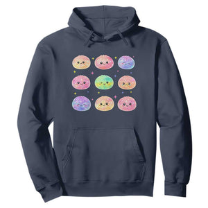 Kawaii Glitter Dumpling Face Grid Graphic Hoodie Cute Pastel Bao Emoji Expressions