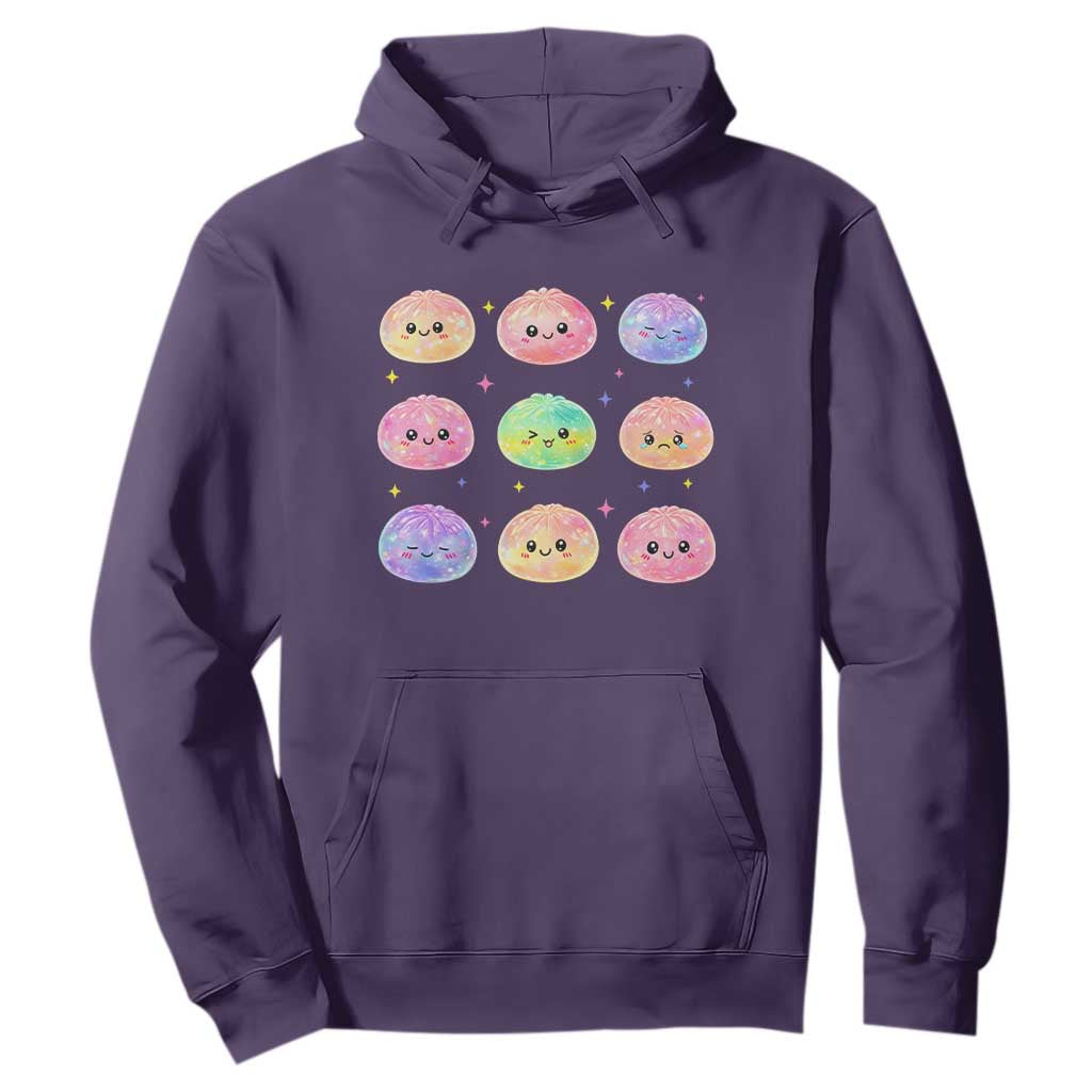 Kawaii Glitter Dumpling Face Grid Graphic Hoodie Cute Pastel Bao Emoji Expressions