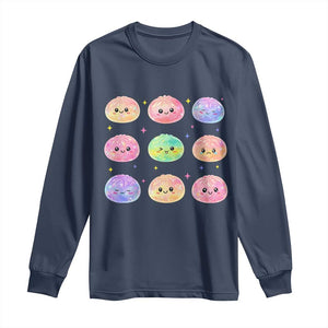 Kawaii Glitter Dumpling Face Grid Graphic Long Sleeve Shirt Cute Pastel Bao Emoji Expressions