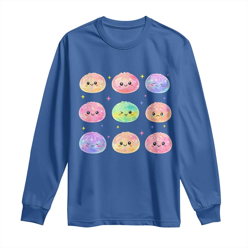 Kawaii Glitter Dumpling Face Grid Graphic Long Sleeve Shirt Cute Pastel Bao Emoji Expressions