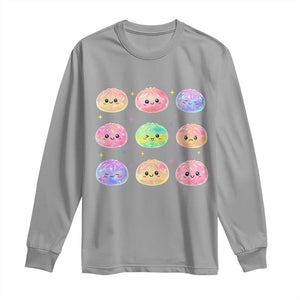 Kawaii Glitter Dumpling Face Grid Graphic Long Sleeve Shirt Cute Pastel Bao Emoji Expressions