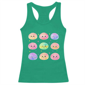 Kawaii Glitter Dumpling Face Grid Graphic Racerback Tank Top Cute Pastel Bao Emoji Expressions