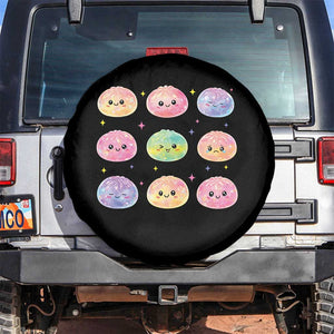 Kawaii Glitter Dumpling Face Grid Graphic Spare Tire Cover Cute Pastel Bao Emoji Expressions