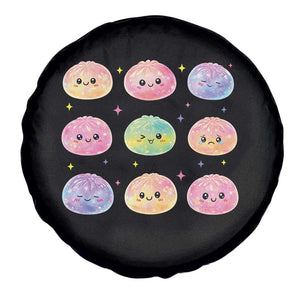 Kawaii Glitter Dumpling Face Grid Graphic Spare Tire Cover Cute Pastel Bao Emoji Expressions