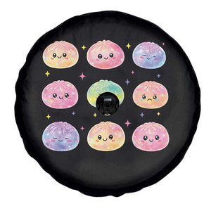 Kawaii Glitter Dumpling Face Grid Graphic Spare Tire Cover Cute Pastel Bao Emoji Expressions