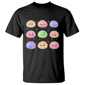 Kawaii Glitter Dumpling Face Grid Graphic T Shirt Cute Pastel Bao Emoji Expressions