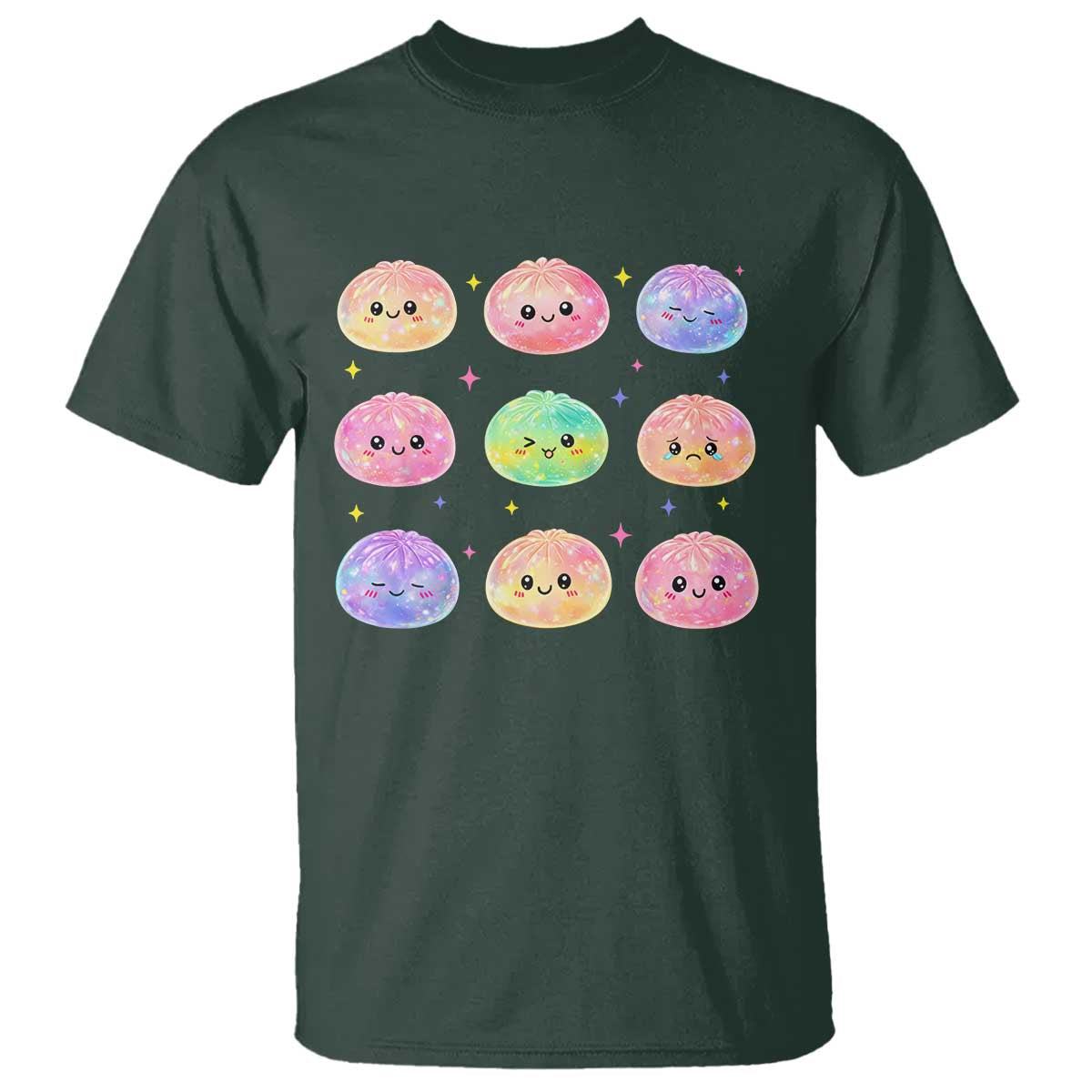 Kawaii Glitter Dumpling Face Grid Graphic T Shirt Cute Pastel Bao Emoji Expressions