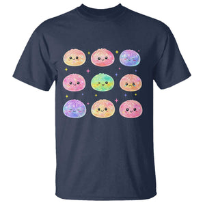 Kawaii Glitter Dumpling Face Grid Graphic T Shirt Cute Pastel Bao Emoji Expressions