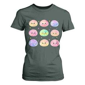 Kawaii Glitter Dumpling Face Grid Graphic T Shirt For Women Cute Pastel Bao Emoji Expressions