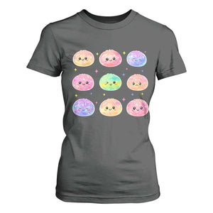 Kawaii Glitter Dumpling Face Grid Graphic T Shirt For Women Cute Pastel Bao Emoji Expressions